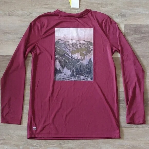 NEW All in Motion UPF 50+Maroon Red Long Sleeve <Push The Limit> Graphic T-Shirt - Picture 3 of 8